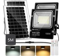 Aigostar-Projecteur Solaire LED d’extérieur avec Grand Panneau Solaire,5M Câble,8000mAH,Batterie de Grande Capacité,Dimmable 3000/4000/6500K,IP66,Lampe Solaire avec Télécommande,pour Jardin,2 Pièces