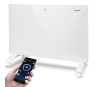 Aigostar Radiateur Electrique à Panneau de verre ultra fin, 1000/2000W. Connexion Wi-Fi, Alexa, Minuterie 24h, 3 Modes, Écran Tactile LED. Programmable. Fixation Murale ou sur pied - Helen Smart Blanc