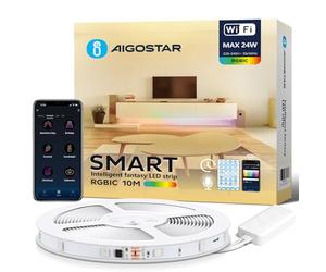 Aigostar Ruban LED Alexa, RGBIC, 10M(30LEDs/M), 24W, Ruban LED Connecté avec Contrôle des Segments et Synchronisation de la Musique. Bande LED pour Chambre, Fête, Bricolage, Décoration de la Maison