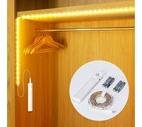 Aigostar - Ruban LED de 1m avec détecteur de mouvement. Lumière chaude 3000K, étanche IP65, à piles. Bande LED flexible autocollante pour chambres, salons, cuisines, armoires et décoration.