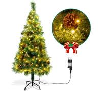 Aigostar Sapin de Noël Artificiel 150 cm avec Guirlande Lumineuse LED 13 M，8 Modes d'Éclairage，200 LED Lumières Blanche Chaude，Branches avec Aiguilles de pin et Pommes de pin，Inclus Support en Métal
