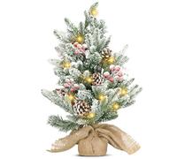 Aigostar Sapin de Noël avec Lumières Intégrées 50 cm, Petit Sapin de Noel Artificiel Décoré à Neige Artificielle, Pommes de Pin et Baies Rouges, Idéal pour Salon, Chambre ou Chambre d'enfant