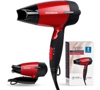 Aigostar Seche Cheveux Voyage Pliable, 1500W Hair Dryer Rouge, 400g Léger, avec Styling Nozzles, 2 Chauffage, Double Tension, pour les Familles, Voyage, Bagages à main, Hôtel, Gym