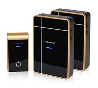 Aigostar-Sonnette sans fil et sans câblage 36 sonneries,3 niveaux de volumen et LED clignotante,Portée de 150m,étanchéité IP44 Noir et Or，1 Emetteur et 2 Récepteurs Inclus