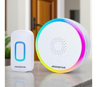 Aigostar Sonnette sans Fil Exterieur Etanche, IP55 Étanche Sonnette sans Fil avec Lumière RVB, 60 Mélodies et 5 Niveaux, Carillon sans Fil pour Maison, Hôtel, Urgence, Blanc