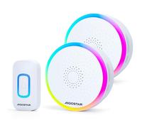 Aigostar Sonnette sans Fil Exterieur Etanche, IP55 Étanche Sonnette sans Fil avec Lumière RVB, 60 Mélodies et 5 Niveaux, 1 émetteur et 2 récepteur, Blanc