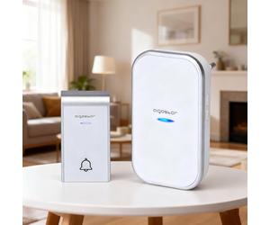 Aigostar Sonnette sans fil Extérieur Étanche, Kit Carillon Électronique, Carillon de Porte d'une Portée de 150M, 36 sonneries, 3 niveaux Volumes, 1 émetteur et 1 récepteur, AC Blanc