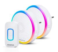 Aigostar Sonnette sans Fil Exterieur Etanche sans Pile, IP55 Étanche Sonnette sans Fil avec Lumière RVB, 60 Mélodies et 5 Niveaux, 1 émetteur et 2 récepteur, Blanc