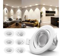 Aigostar Spot LED Encastrable 5W 370LM Equivalent 53W Incandescence/ 4000k Lumière naturelle Spot cuisine/Spots LED Éclairage de Plafond/ 30° Orientable/ Ф70-75mm/ AC220-240V/ Pack de 6 pour