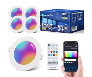 Aigostar Spot LED Encastrable 6W, Plafonnier Encastré Compatible avec Alexa Bluethooth Mesh, RGB Dimmable et Blanc Réglable 2700-6500K, Downlight pour Salon Salle de Bain, Ф100-110mm, 600LM, 4 Pièces