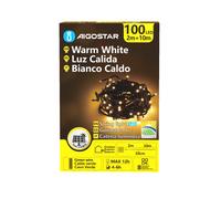 Aigostar SunGlow Flat - Guirlande lumineuse solaire - 100 LED, blanc chaud, 8 modes, IP65, classique