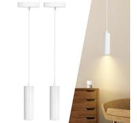 Aigostar Suspension blanche， Suspension en fer. Plafonnier moderne cylindrique. Compatible avec GU10. Lot de 2， sans ampoule.