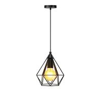 Aigostar Suspension Vintage Cage en Métal, Éclairage Intérieur, Culot E27. Suspension Industrielle, Luminaire Cage en Forme de Diamant idéal Maison Café Bar. Noir