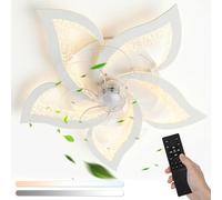 Aigostar Ventilateur Plafond Fleur avec Lumière LED - 40W Réglable (3000K-6500K), Moteur DC Silencieux 16W Réversible, 6 Vitesses + Télécommande/Timer, Pour Salon/Chambre (67cm, Blanc)