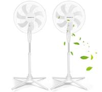 Aigostar Ventilateur sur Pied, 3 Vitesses, 7 Pales, Oscillation 75°, Stable et Silencieux, Hauteur réglable 108-125cm, 55W, Blanc - Lot de 2