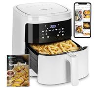 Aigostar White Cube - Friteuse à air intelligente sans huile. 1900W, 7L. Mode manuel, écran tactile LED, 7 fonctions préréglées + maintien au chaud et mode manuel. Connexion Wifi. Sans BPA. Blanc