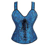 AIGOUT Bustier gothique en jacquard avec bretelles en arête de poisson pour femme - Corset galbant vintage en satin pour cosplay, mariage (noir bleu, XS)