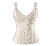 AIGOUT Bustier gothique en jacquard avec bretelles en arête de poisson pour femme - Corset galbant vintage en satin pour cosplay, mariage (beige, XXL)