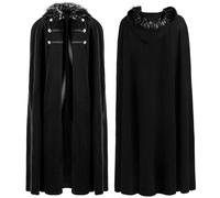 AIGOUT Cape médiévale rétro de couleur unie noire et rouge, costume d'Halloween, bal masqué, carnaval pour homme et femme, taille unique (noir, taille unique)