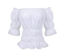 AIGOUT Chemise gothique pirate pour femme - Chemisier à manches bouffantes à épaules dénudées | Haut à manches courtes et manches bouffantes Renaissance (blanc, S)