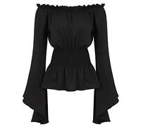 AIGOUT Chemisier gothique pirate pour femme - Corset ajusté à manches cloches | Haut Renaissance à épaules dénudées à manches longues, Noir , L