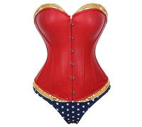 AIGOUT Corset en similicuir pour femme avec short Wonder Woman Lingerie fantaisie Halloween Costume Corset galbant à lacets (rouge, L)