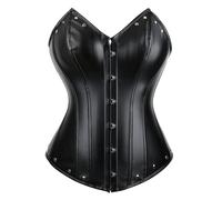 AIGOUT Corset en similicuir pour femme - Corset en cuir clouté en arête de poisson et haut bustier moulant de style punk brillant (noir, XL)