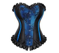AIGOUT Corset floral vintage en dentelle pour femme - Corset plissé à volants en arête de poisson à lacets - Haut bustier (bleu, XXL)