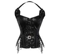 AIGOUT Corset Steampunk Club pour femme - Bustier dos nu en similicuir avec boucle de style hip-hop - Vêtement galbant pour fête et costumade (noir, taille XXS)
