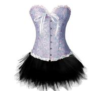AIGOUT Corset vintage brodé en brocart jacquard avec tutu - Bord drapé en arête de poisson - Robe corset gothique pour femme (bleu, taille 3XL)