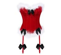AIGOUT Corsets de Noël - Corset de Noël avec nœud et porte-jarretelles - Jeu de rôle en peluche à lacets (rouge, 5XL)