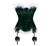 AIGOUT Corsets de Noël Père Noël Cosplay Bustier Body Shaper - Corset de Noël avec nœud et porte-jarretelles en peluche à lacets, vert foncé, XXL