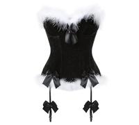 AIGOUT Corsets de Noël Père Noël Cosplay Bustier Body Shaper - Corset de Noël avec nœud et porte-jarretelles en peluche à lacets, Noir , 5XL