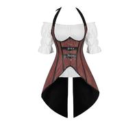 AIGOUT Ensemble 2 pièces corset sous la poitrine dos nu pour femme - Ensemble corset sous la poitrine avec chemisier gothique | Vêtement galbant à lacets pour cosplay et fêtes (marron, M)