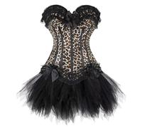 AIGOUT Ensemble corset gothique pour femme - Jupe tutu en dentelle avec nœud en dentelle et arête de poisson rayé Mini jupe en tulle deux pièces à rayures Corset Tutu pour Halloween Steampunk Pirate
