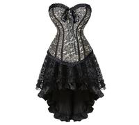 AIGOUT Ensemble corset steampunk avec jupe corset gothique, robe corset vintage en brocart avec nœud à nouer sur le devant et robe bustier en arête de poisson pour femme pour Halloween et costumade