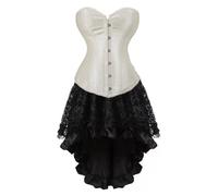 AIGOUT Ensemble corset steampunk deux pièces pour femme - Robe corset vintage en satin - Robe corset en arête de poisson - Costume bustier gothique (beige, taille 6XL)