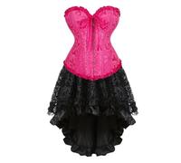 AIGOUT Ensemble corset steampunk pour femme - Robe corset en satin en forme d'arête de poisson - Robe jacquard vintage pour costumade gothique, pour fête, mariage, Halloween (rose, taille XS)