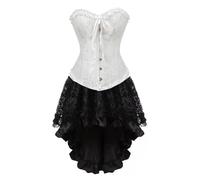 AIGOUT Ensemble corset steampunk pour femme - Robe corset en satin en forme d'arête de poisson - Robe jacquard vintage pour costumade gothique, pour fête, mariage, Halloween (blanc, taille S)