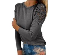 AIGOUT Haut à manches longues pour femme - Sweat-shirt décontracté pour femme - Col rond - Tunique habillée en dentelle - Pull basique pour le travail, le bureau, le sport (gris, XL)