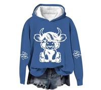AIGOUT Sweat à capuche pour femme - Motif vache Highland - Col rond - Imprimé de vache kawaii - Pull décontracté à manches longues pour adolescentes - Sweat-shirt basique pour l'école et les juniors