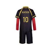 AIGOUT Tenue de football Anime Blue Lock pour costumade Michel Caesar - Maillot de l'équipe d'Allemagne - Noir et rouge - Tenue d'entraînement et short pour Halloween - Numéro 10 - Taille S