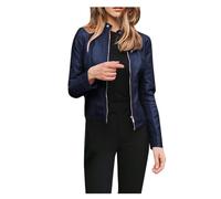 AIGOUT Veste de moto en similicuir pour femme - Veste de motard classique à fermeture éclair - Veste courte en cuir basique - Style vintage - Col montant - Manteau de moto Plus, bleu marine, XL