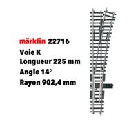 Aiguillage à droite voie K 225 mm / rayon 902,4 mm - MARKLIN 22716 - HO 1/87
