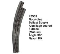 Aiguillage courbe à droite R9 Ballast Souple-HO 1/87-ROCO 42569
