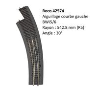 Aiguillage Courbe gauche, BWI5/6 avec ballast, à commande manuelle - ROCO 42574