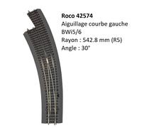 Aiguillage Courbe gauche, BWI5/6 avec ballast, à commande manuelle - ROCO 42574