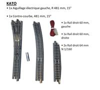 Aiguillage droit, tourne à gauche, électrique, 15°, R481, R19 - KATO 20-220 - N