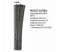 Aiguillage droit Wr10, Ballast souple, commande manuelle - ROCO 42583 - HO 1/87