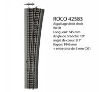 Aiguillage droit Wr10, Ballast souple, commande manuelle - ROCO 42583 - HO 1/87